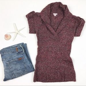 🌸3/$25 Xhiliration Short Sleeve Marled Red Burgundy Sweater W/ Shawl Collar